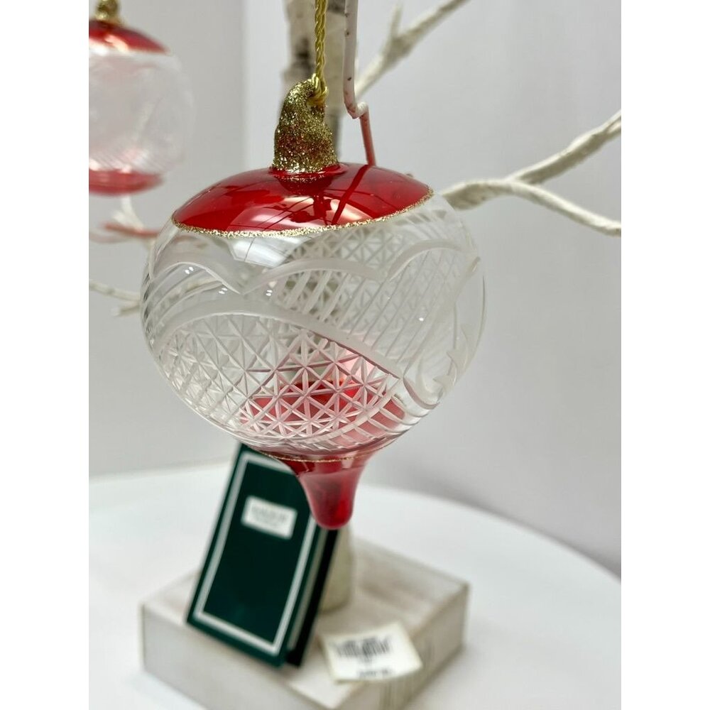 Marquis by Waterford Ruby Holiday Ornaments Set of 3 Cut Crystal Red Clear Glass - Picture 7 of 8